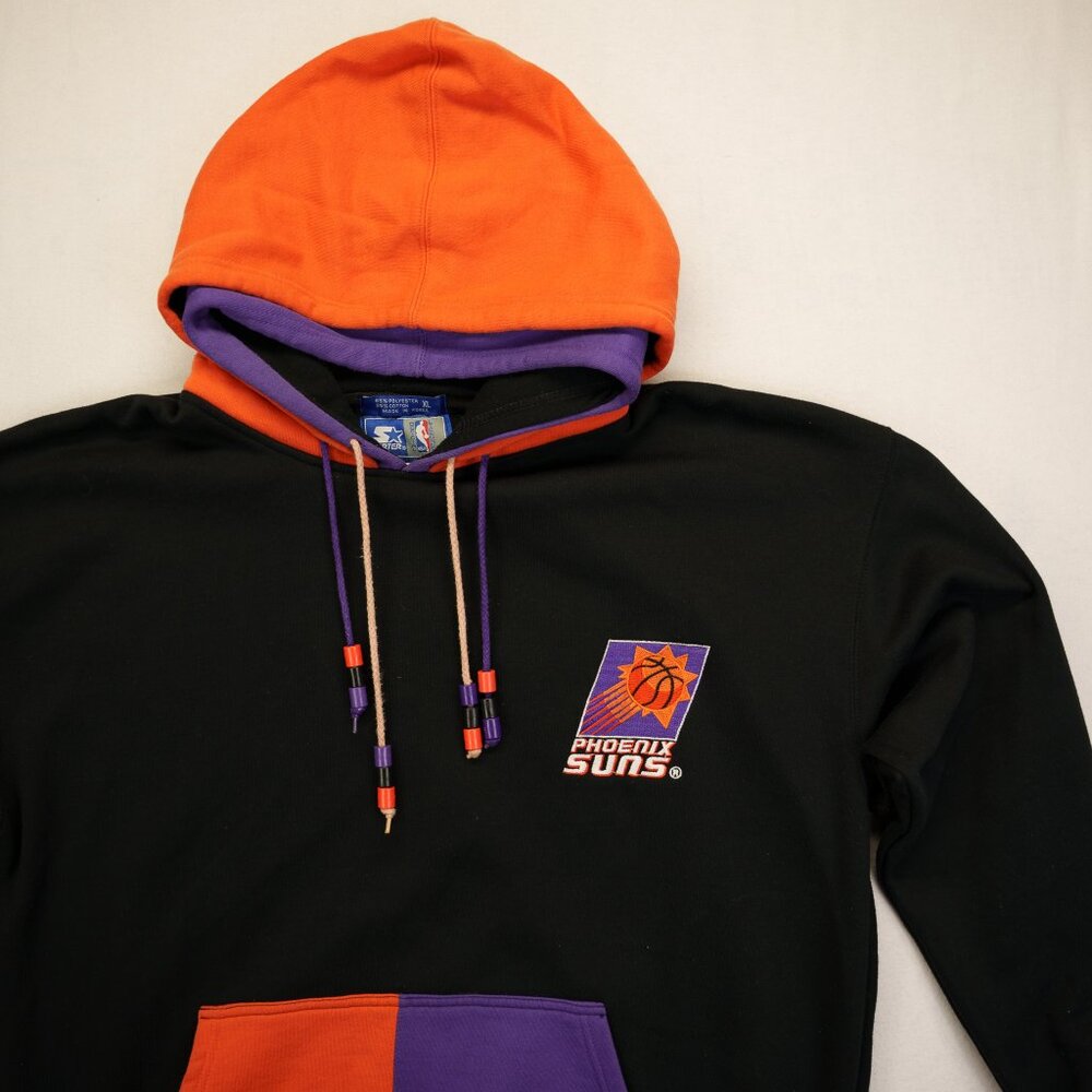 Vintage Retro Starter NBA Phoenix Suns Beaded Pullover Double Hoodie Size XL‎